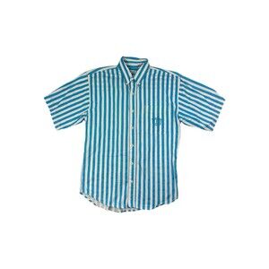 Vintage 90s Blue and White Striped Bugle Boy Men’s Short Sleeve Shirt Medium